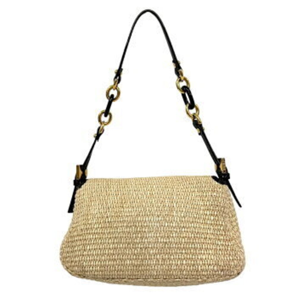 FENDI Mamma Bucket Shoulder Bag Straw Tan Python One White Black - Picture 2 of 9
